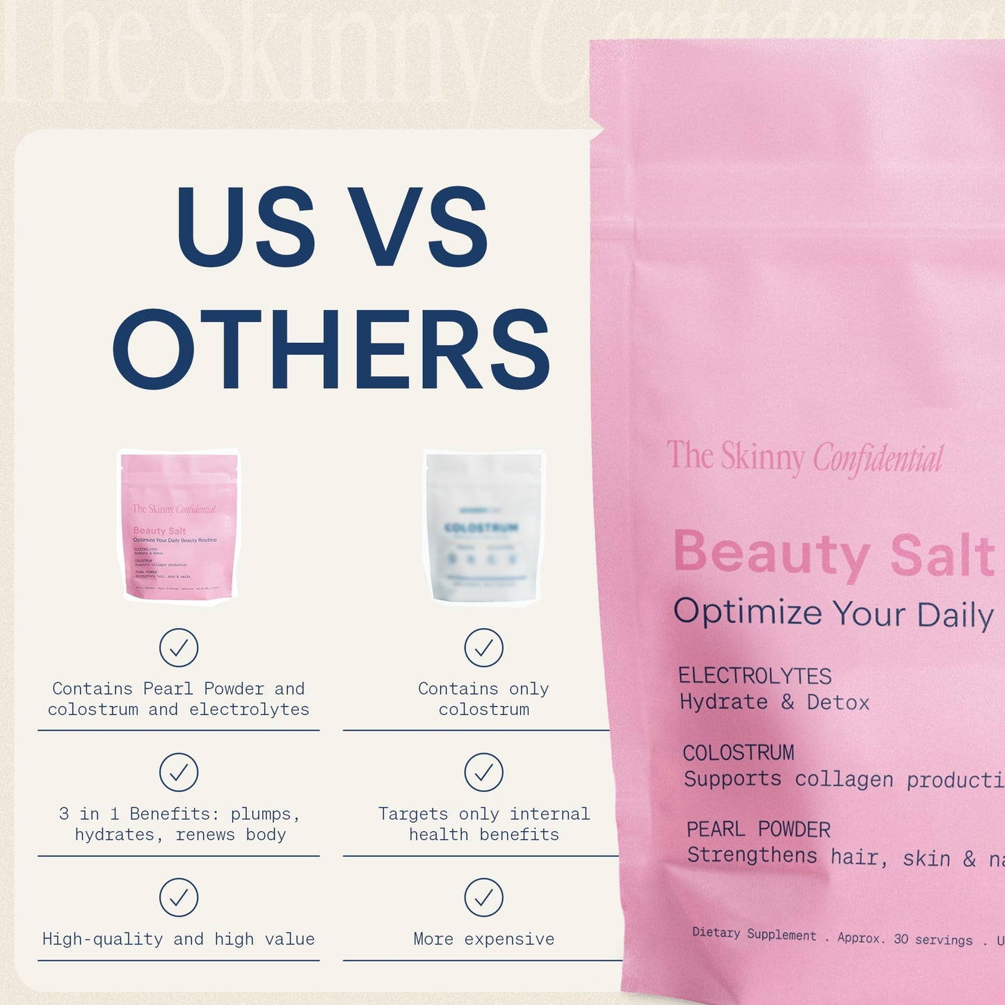 The Skinny Confidential Beauty Salt Hydration Powder with Grass-Fed Colostrum, Electrolytes & Pearl Powder to Support Immunity & Digestive Health - Supports Glowing Hydrated Skin & Radiant Hair