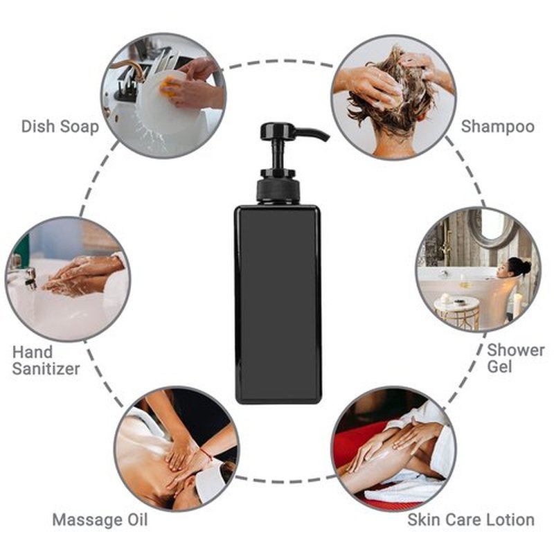 Suream 22oz/650ml Large Plastic Pump Bottles for Shampoo, Bathroom Shower Dispensers, Empty Refillable Cosmetic Pump Dispenser for Lotion, Creams, Body Moisturizer, Massage Oil, Hand Wash, Soap, Black