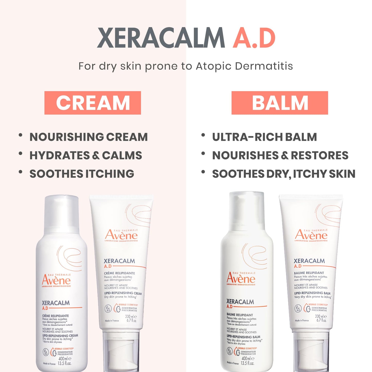 Avène XeraCalm A.D Lipid-Replenishing Cream,Atopic Dermatitis,Eczema-Prone,No Preservatives,Fragrance-Free,Pump,13.5 Oz,(Pack of 2)