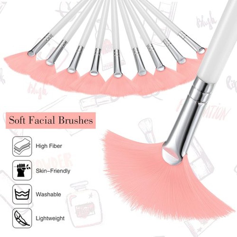 9 Pieces Facial Brushes Fan Mask Brushes, Soft Facial Applicator Brushes Tools for Peel Glycolic Mask Makeup for Mud Cream (Pink, White)