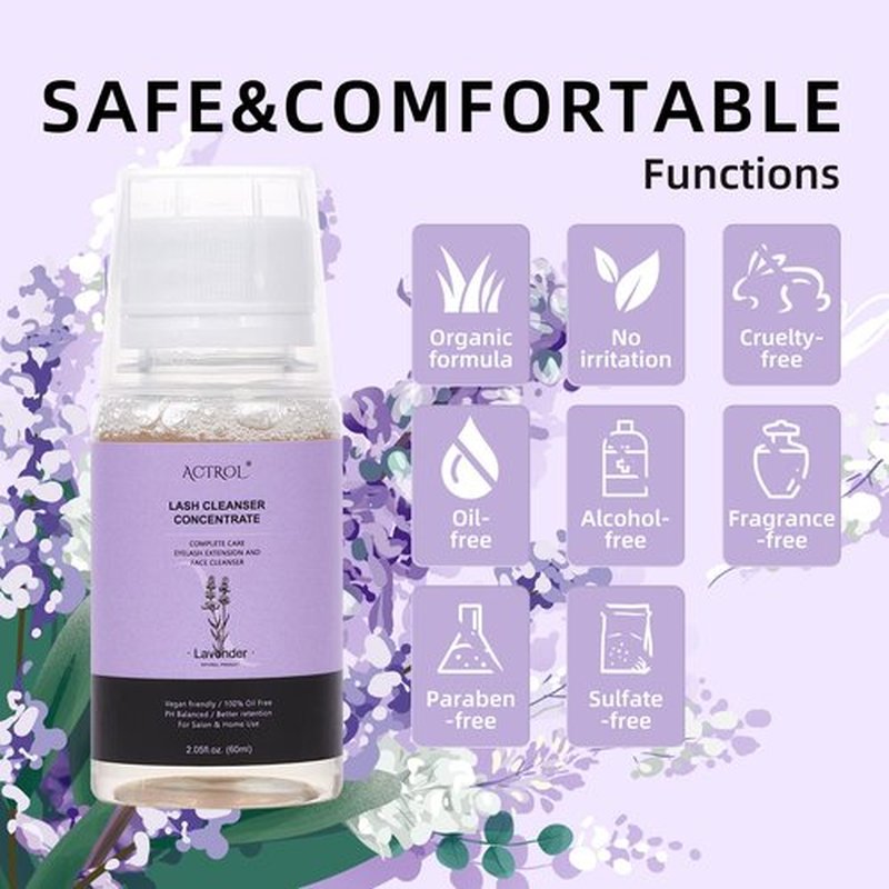 ACTROL Eyelash Cleanser Concentrate 60ml Lavender Professional Lash Shampoo Foaming Cleanser DIY Wash for Extensions Lashes with Salon Home Care-Makes 12 Bottles