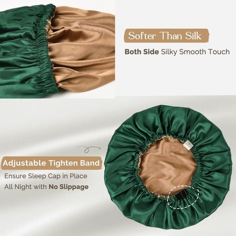 YANIBEST Silk Bonnet Satin Bonnet for Sleeping Women and Men, Adjustable Double Layer Hair Bonnet for Curly Braids Hair Dark Green