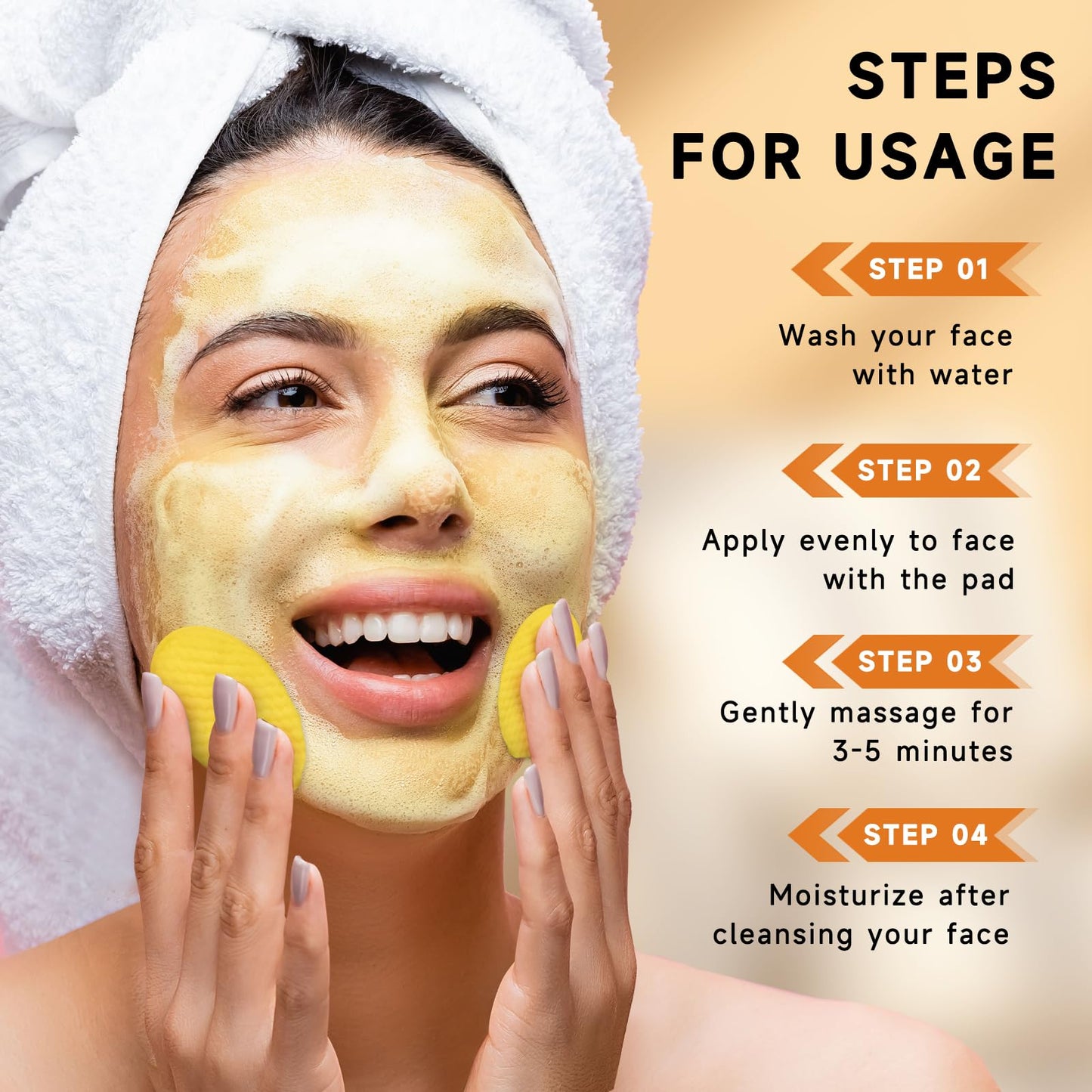 Pumkot Turmeric Kojic Acid Cleansing Pads, Turmeric Face Scrub Pads Enriched with Kojic Acid, 50PCS