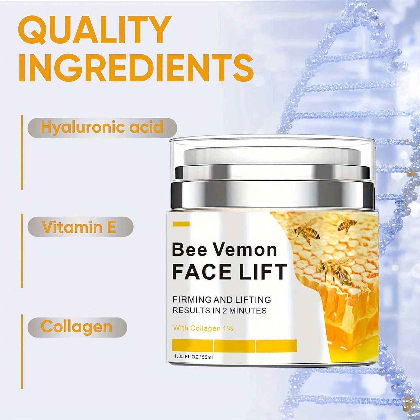Krmspe Bee Venom Cream, Bee Venom Face Lift Cream for Firming Moisturizing Lifting & Recovery, Anti-Aging Moisturizer with Collagen for All Skin Type 1.85 FL.OZ
