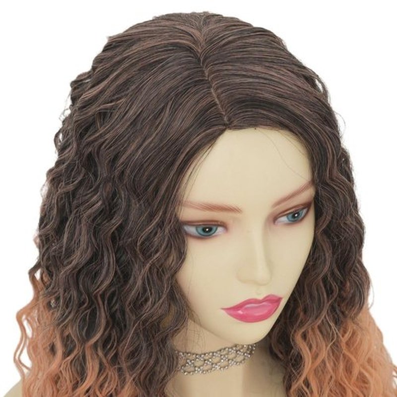Tseses Ombre Pink Long Curly Wigs for Black Women Natural Fluffy Afro Synthetic Fibre Wig Cosplay Halloween Hair Wigs(Brown and Pink)