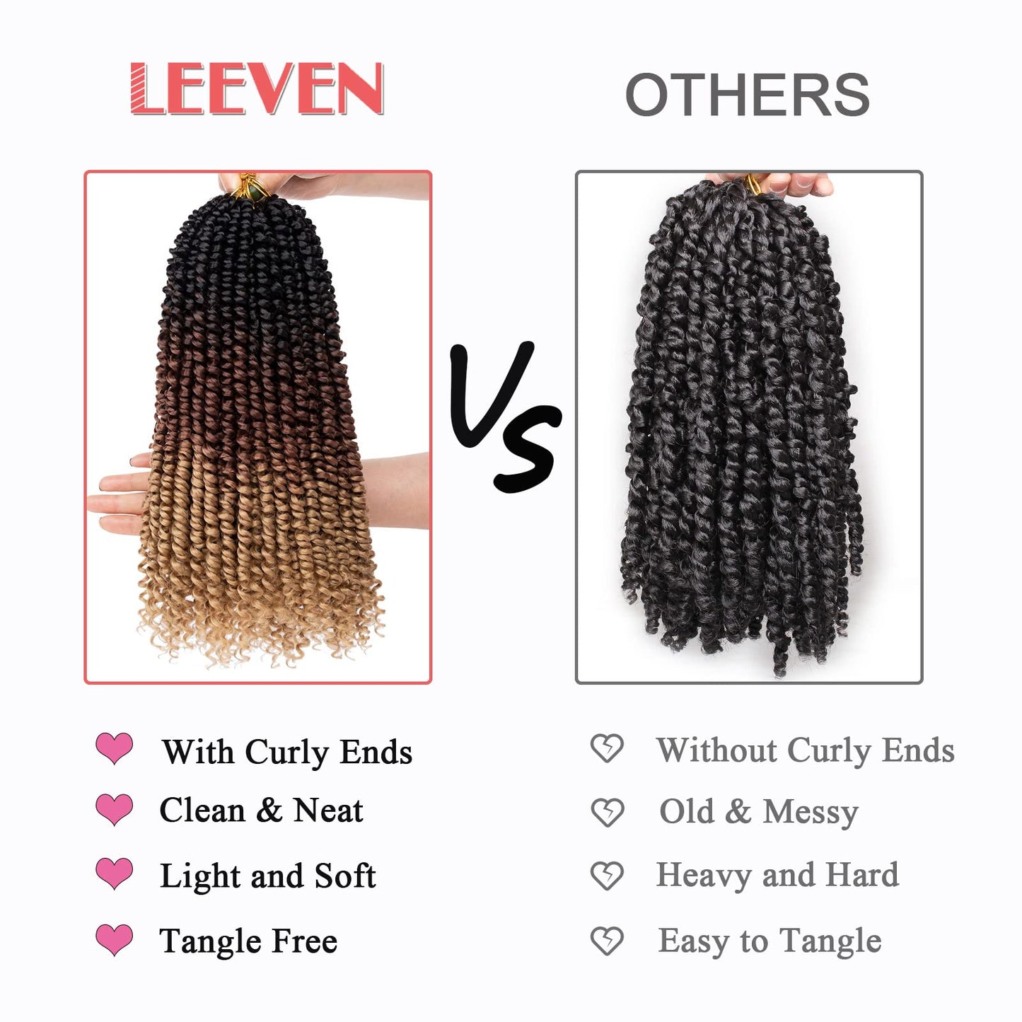 Leeven Short Passion Twist With Bohemian Hair 12 Inch 7 Packs Ombre Brown Pre-twisted Crochet Passion Twists Synthetic Braiding Hair Curly Ends Braids Twist Hair for Women 12 Roots/Pack T30#