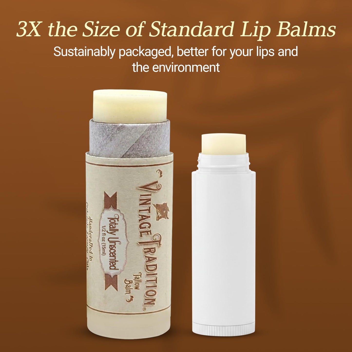 Vintage Tradition Moisturizing Beef Tallow Lip Balm – Unscented Tube Lip Moisturizer for Sensitive Skin Hydrates & Soothes Dry Lips – Grass-Fed Tallow Balm for Skin Care, 0.5 Fl. Oz.