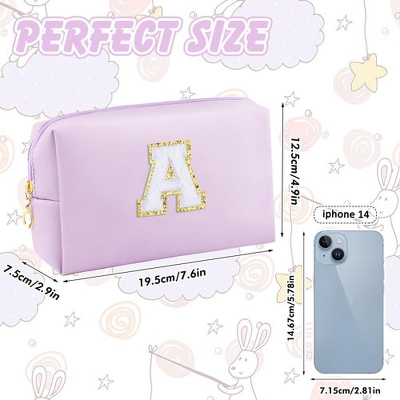 URSKYTOUS Gifts for Girls Initial Makeup Bag Personalized Cosmetic Bag with Zipper Cute Travel Toiletry Bag Waterproof PU Preppy Makeup Pouch Birthday Gift for Teen Girls Women(Purple A)
