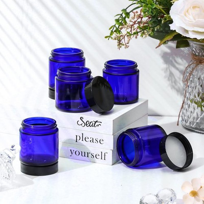 Norme 48 Pcs 4 oz Glass Jars with Lids Leakproof Round Airtight Jars Empty Cosmetic Jars with Inner Liners Lid for Storing Lotions Powder Ointments Candle Making (Cobalt Blue)
