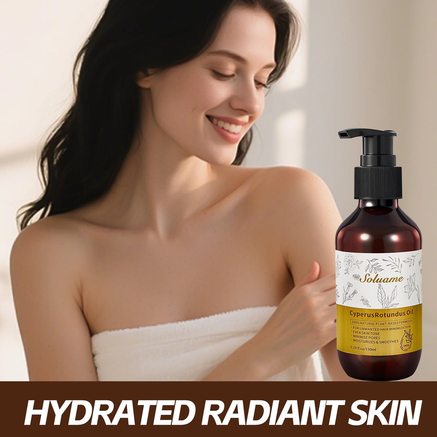 NIZENTA Round-Leaf Cyperus Rotundus Essential Oil, Reduces Body Hair Growth, Minimizes Pores, Moisturizes and Soothes the Skin, Suitable for all Skin Types 150ml