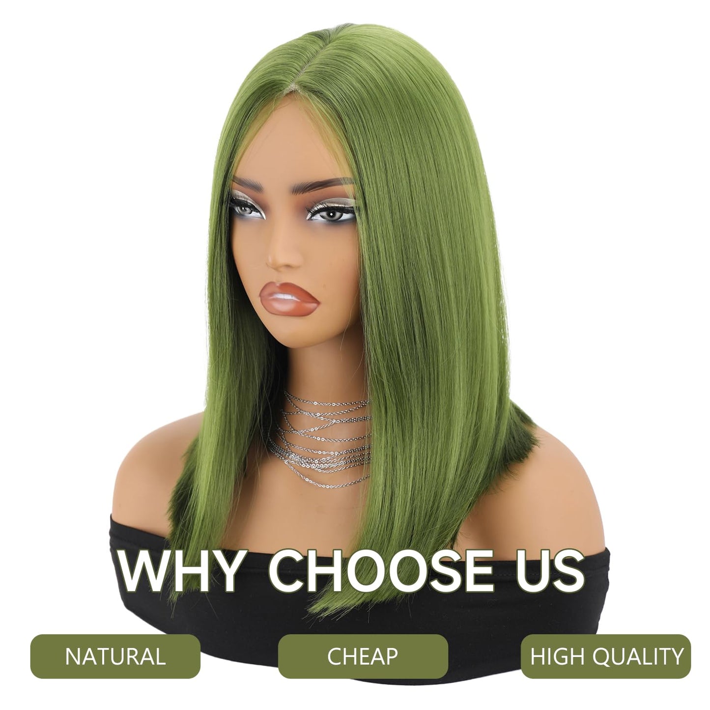 XC CLOUDS Green Wigs Green Straight Hair Wigs Green Bob Wigs For Women Green Glueless Wigs 180% Density Blunt Cut Bob Wigs for Halloween or Daily Use Green Synthetic Wigs Bob Straight Wigs