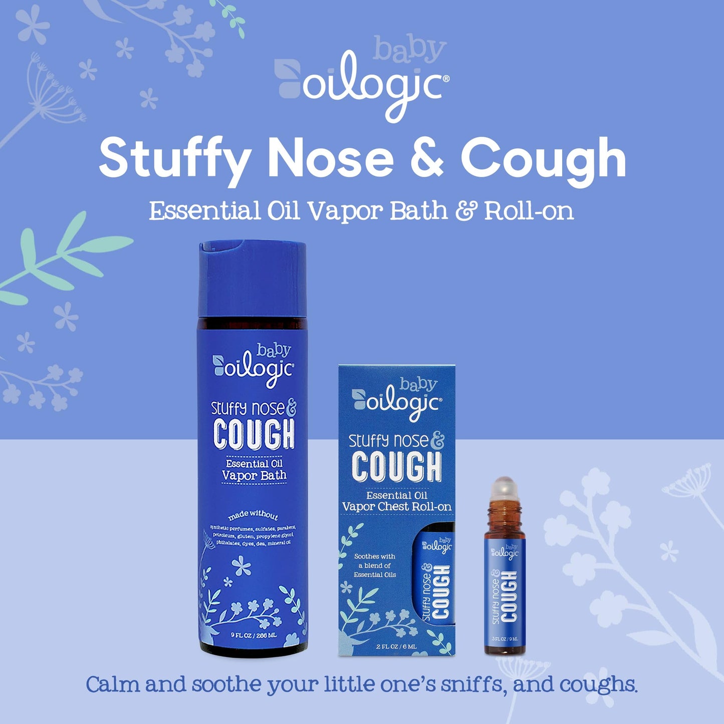 Oilogic Stuffy Nose & Cough, Vapor Bath & Essential Oil Roll-On