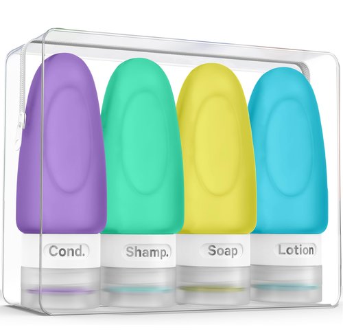 Dot&Dot Leak Proof Travel Bottles for Toiletries - 4 Pack Silicone Travel Toiletry Bottles - Travel Shampoo and Conditioner Bottles with TSA Quart Bag - 1 oz Travel Size Bottles