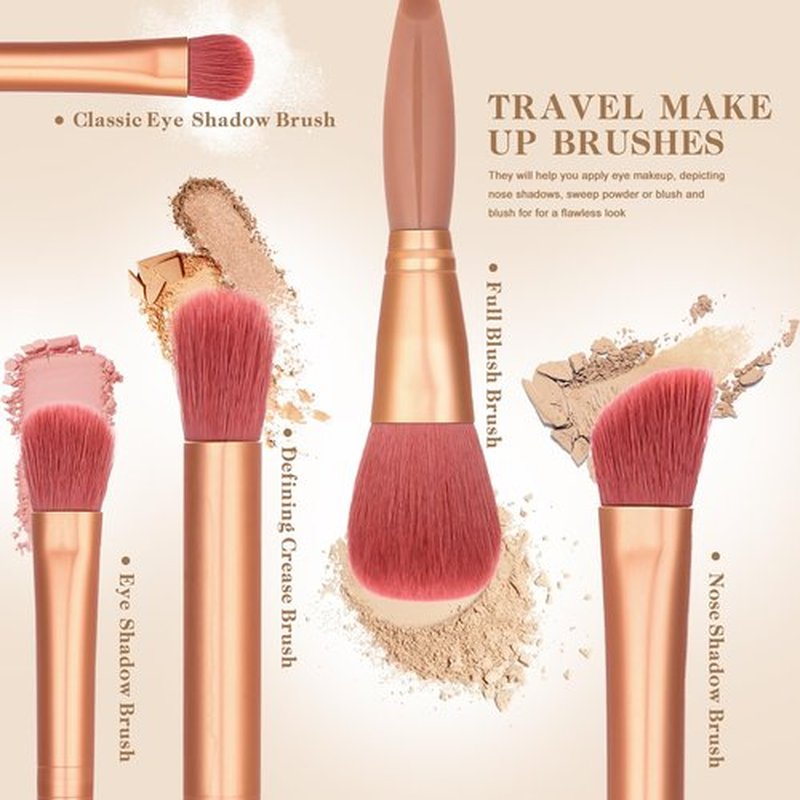 IRYCSSCE Travel Makeup Brush Set, travel make up brushes sets mini eye shadow kits small size eyeshadow case eyes makup brushed makeuo soft brushs basic cosmetic profesional tools (Bean Sand)