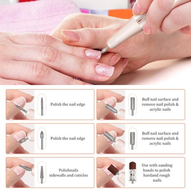 Cordless Electric Nail Drill Electric Nail File and buffers Gel Nail Polish Women Professional Manicure Machine， Acrylic Nail kit Gel dip Powder Nail kit Nail Tips Gold