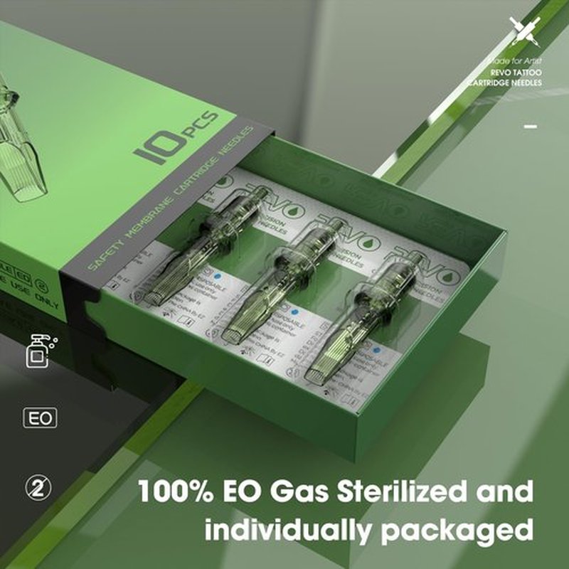 INKin REVO Tattoo Cartridge Needles 15RM Curved Magnum #10 Bugpin 0.30mm Long Taper Disposable Tattoo Needles with Professional Membrane For Tattoo Supply 20Pcs(R1015M1C)