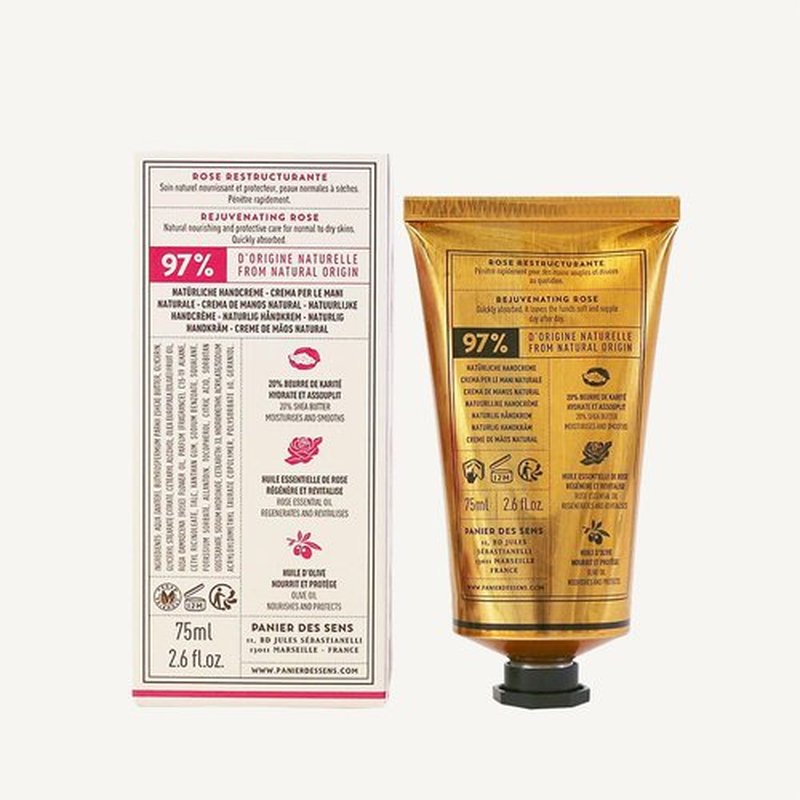 Panier des Sens - Hand Cream for Dry Cracked Hands - Rose Hand Lotion with Shea Butter & Olive Oil - Vitamin E Skin Moisturizer with 97% Natural Ingredients - Made in France, 2.5 fl oz