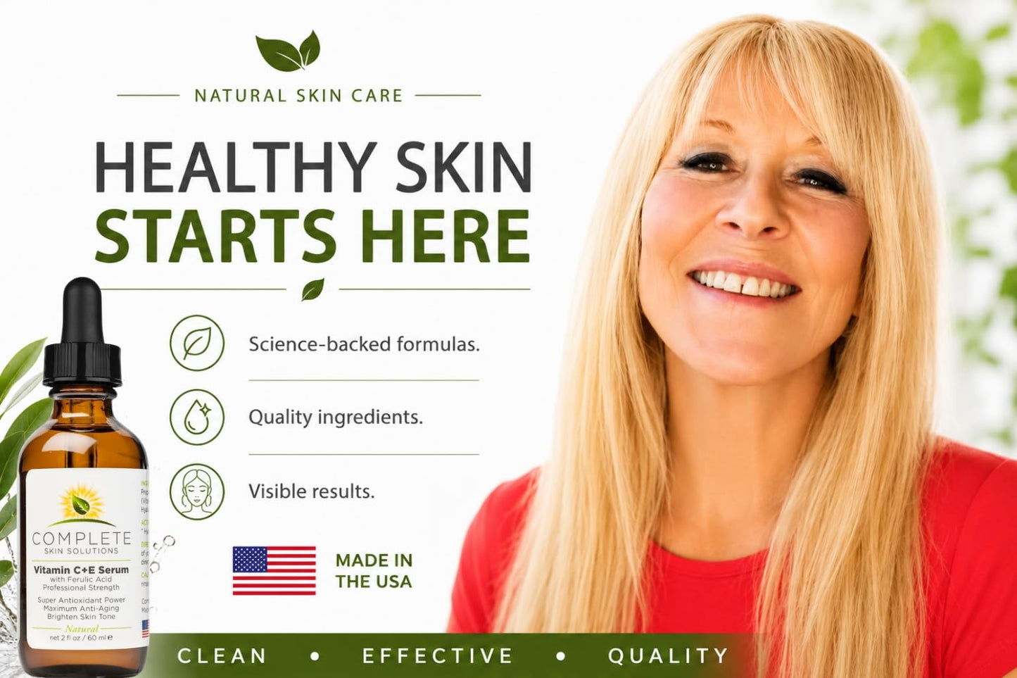 Complete Skin Solutions Natural Vitamin C E Serum With Ferulic Acid 2 oz