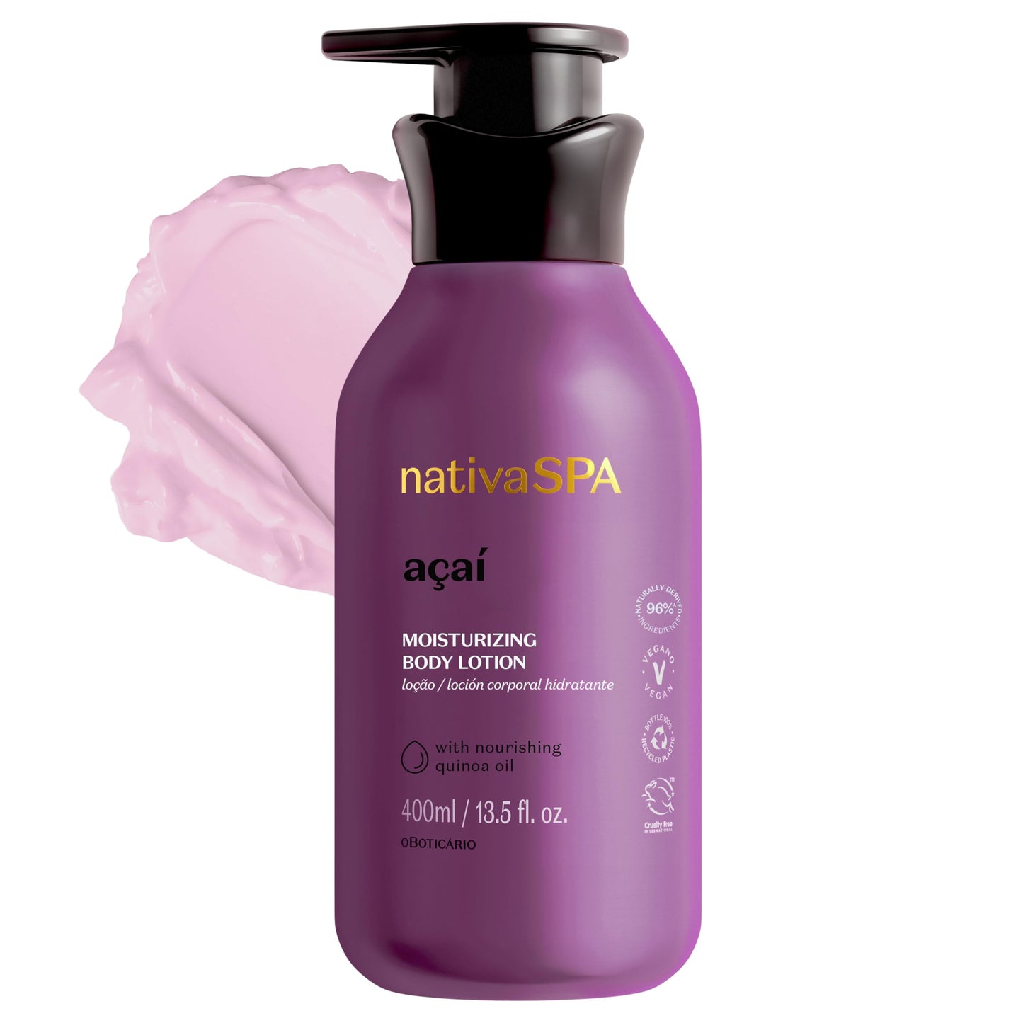 Nativa SPA by O Boticário, Plum Moisturizing Body Lotion, Fragranced Moisturizer Enriched with Purified Quinoa Drops to Boost Hydration, 13.5 Ounce
