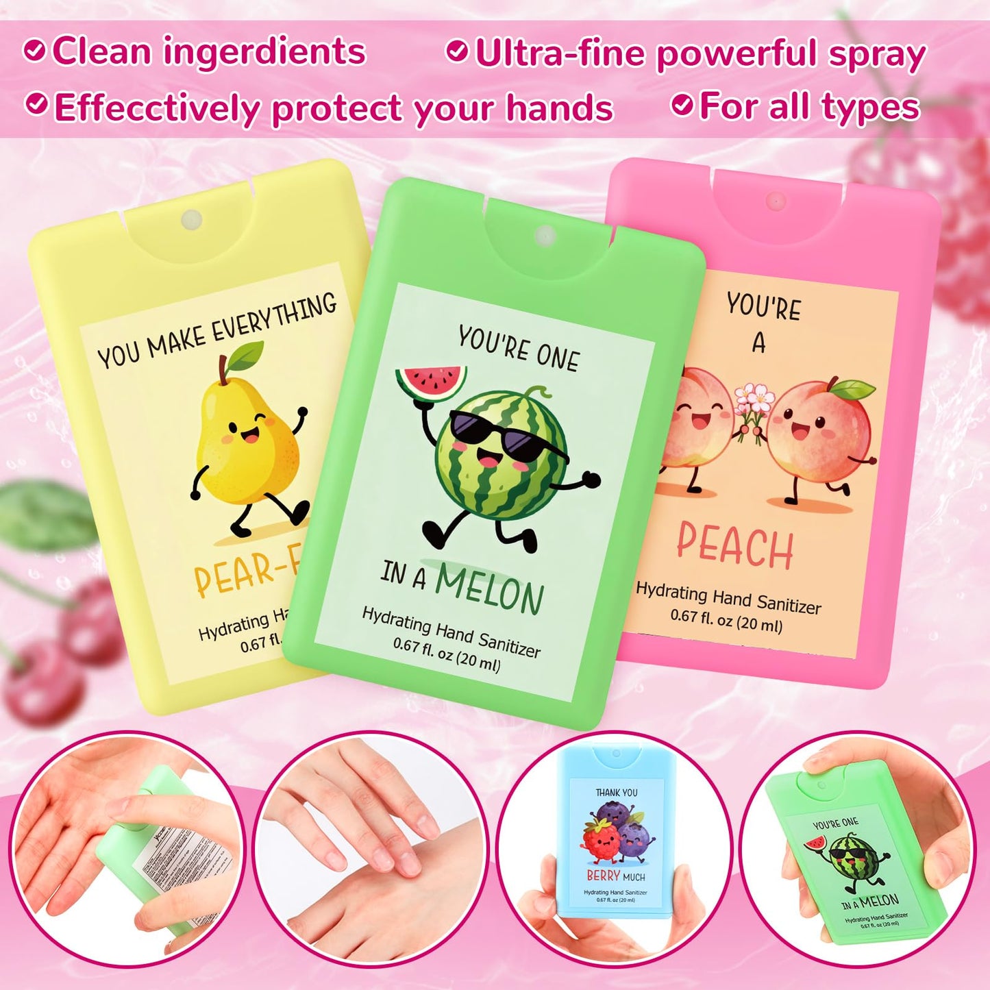 Frienda 24 Pack Funny Hand Sanitizer Spray Bulk Portable Travel Size Hydrating Mist Mini Hand Sanitizer Spray Gift Set for School Teachers Staff Students Nurses Employees Coworker 0.67 Fl oz