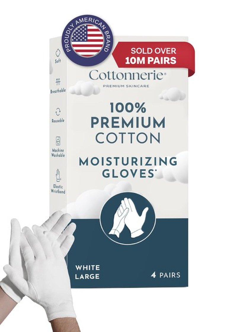 Gaxcoo Cottonnerie Large 4 Pairs Cotton Moisturizing Gloves for Dry Hands & Eczema - Overnight Lotion & Spa Treatment for Women & Men - Reusable, Free Washing Bag - Packaging May Vary