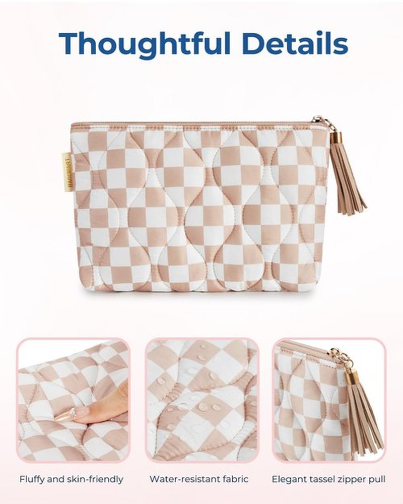 BAGSMART Small Makeup Bag for Purse, Checkered Makeup Bags, Travel Makeup Pouch Mini Cosmetic Bag Zipper Pouch for Travel Size Toiletries Accessories Brushes, Great Gifts for Women (Blue)