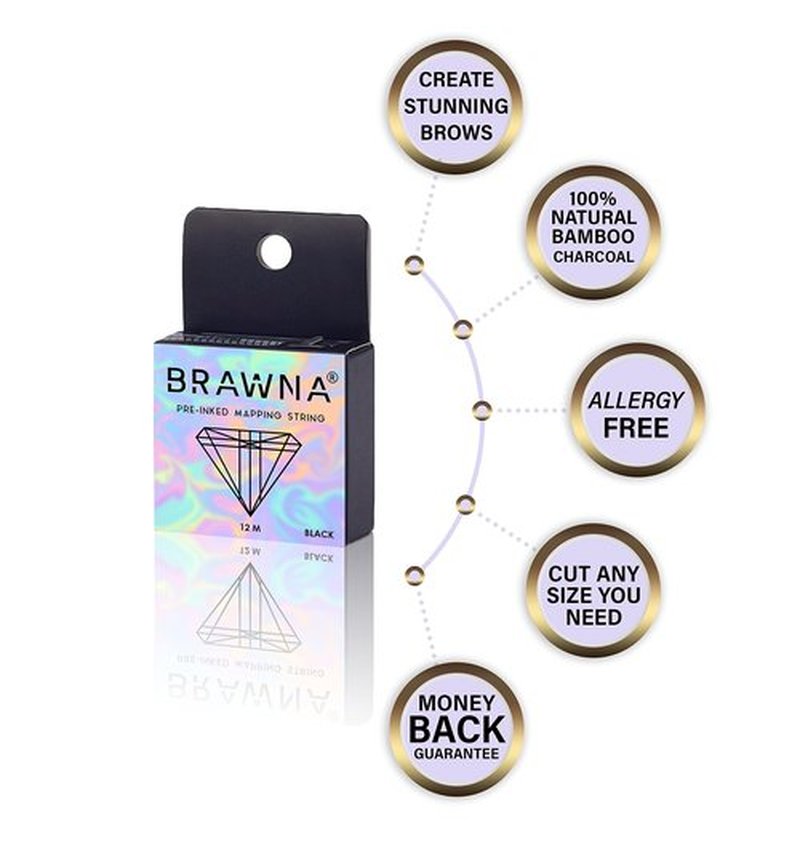 BRAWNA 30M (100 FT) Pre - Inked Mapping String for Eyebrow and Lip Measuring - Premium Microblading string - PMU Supplies - Inked Thread - Black