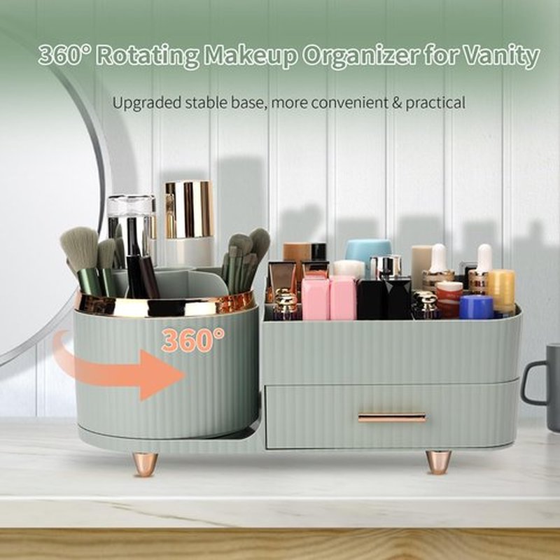 Molutsody Makeup Organizer for Vanity, Cosmetic Display Case with Drawers, Fits Makeup, Skincare Products, Brushes, Lipsticks, and Other Accessories, Versatile Storage Solution (Green)