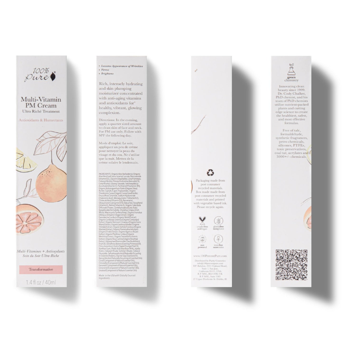 100% PURE Multi-Vitamin + Antioxidants Ultra Riche PM Treatment Skin Renewing Night Cream Vitamin C & Retinol Facial Moisturizer, Powerful Anti-Aging Moisture Replenishment - 1.5 oz