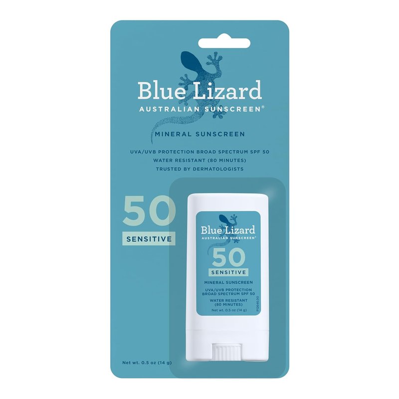 Blue Lizard Sensitive Mineral Sunscreen Stick - SPF 50+ Zinc Oxide, Water Resistant, Fragrance Free | 0.5 Oz