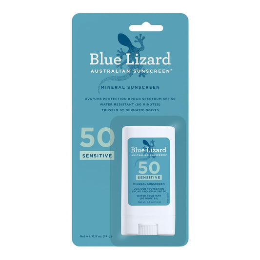 Blue Lizard Sensitive Mineral Sunscreen Stick - SPF 50+ Zinc Oxide, Water Resistant, Fragrance Free | 0.5 Oz