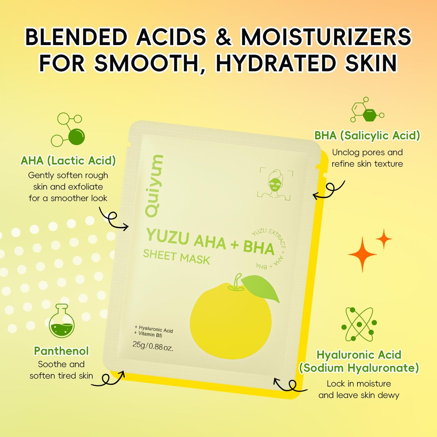 QUIYUM 14 Pack YUZU Sheet Mask - Oil control Facial Masks for Women & Teens