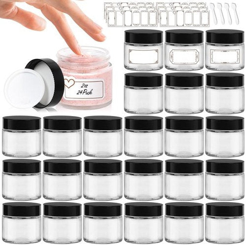 Jaisie.W 2 oz Glass Jars with Lids 24Pack- Portable Small Glass Jars with Lids 2 oz,Empty Cosmetic Jars for Lotions,Scrubs(2fl. oz, Set of 24)