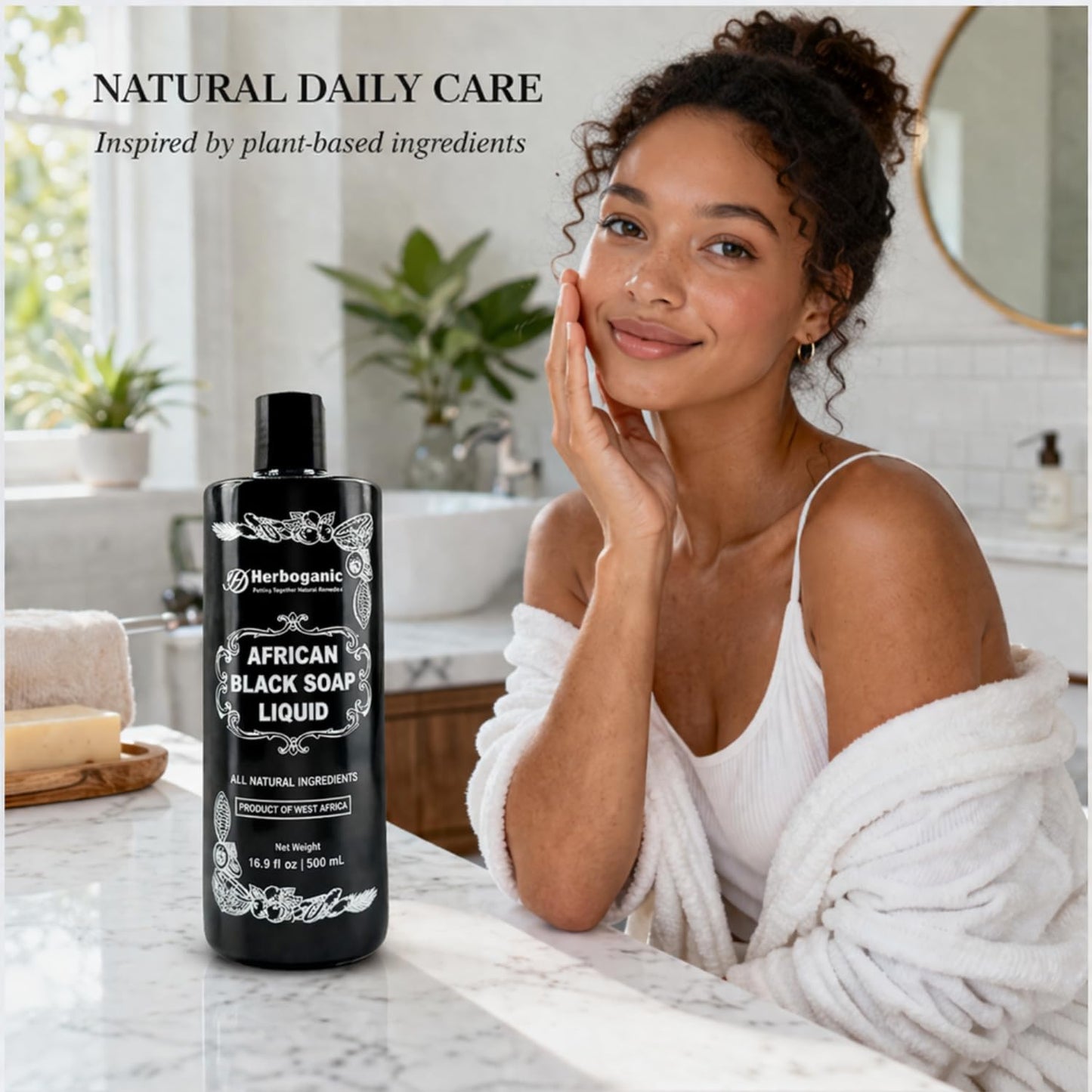 HERBOGANIC African Black Soap Liquid, Natural Liquid Soap From Ghana, Face & Body Wash Supports Moisturizing,Dry Skin, Scars and Dark Spots (16.9 fl oz)