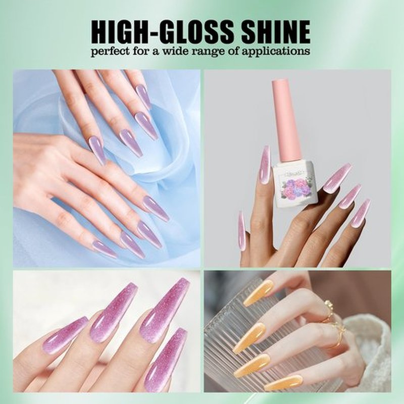 Adhere 8Pcs 12ML Color Transparent Candy Crystal Cat Eye Gel Nail Polish Kit with Magnet Jelly Color Jewelry Cat Eye Series Gel Polish Soak Off Led Nail Art Gel Manicure Salon DIY Gifts