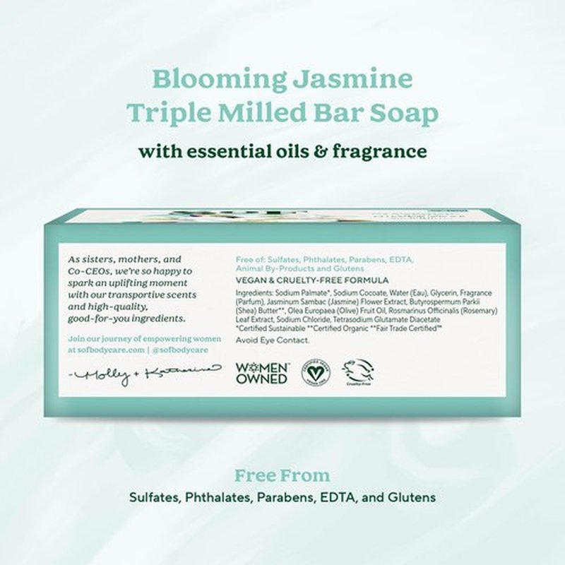 South Of France Blooming Jasmine Bar Soap by SoF Body Care (Formerly Body Care) | Triple-Milled Soap with Organic Shea Butter + Essential Oils | Vegan, Non-GMO Body Soap | 6 oz Bar | 6 Bars