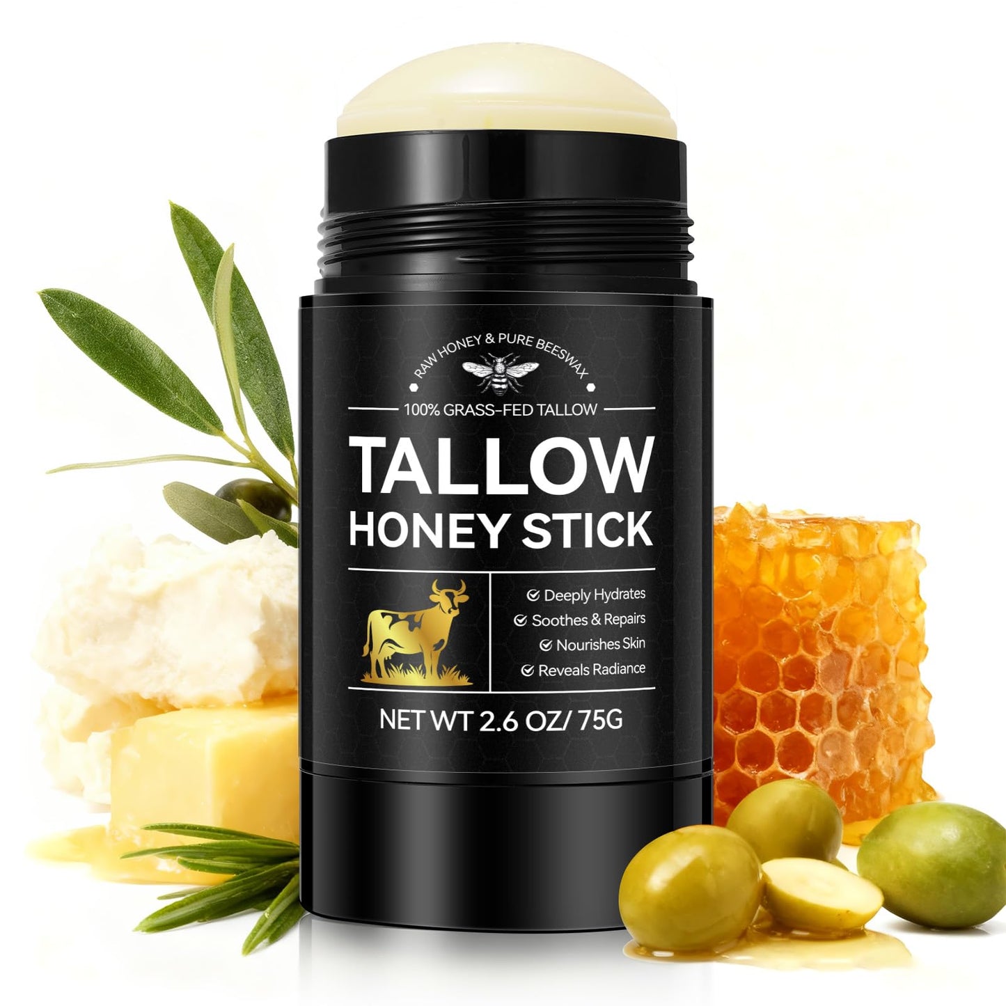 Mariayu Beef Tallow for Skin, Tallow and Honey Balm Stick for Face & Body, 100% Grass-Fed Beef Tallow, with Raw Honey and Beeswax, Natural Formula and Nourishing Dry Skin Care