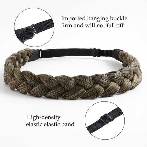 STHEJFB Braid Headband 2 3 Strands combinations Messy Wide Chunky Fluffy Elastic Stretch Hairpiece Braided Headband Women Girl Beauty accessory (Dark brown blonde)