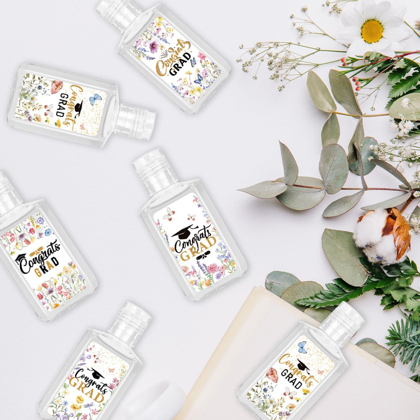 50 Pack Wildflower Graduation Mini Hand Sanitizer Bulk Graduation Gift for Teacher Classmates 1fl oz Travel Size Hand Sanitizer Graduation Hand Soap Gifts for Guest Graduation Party Favors Supplies
