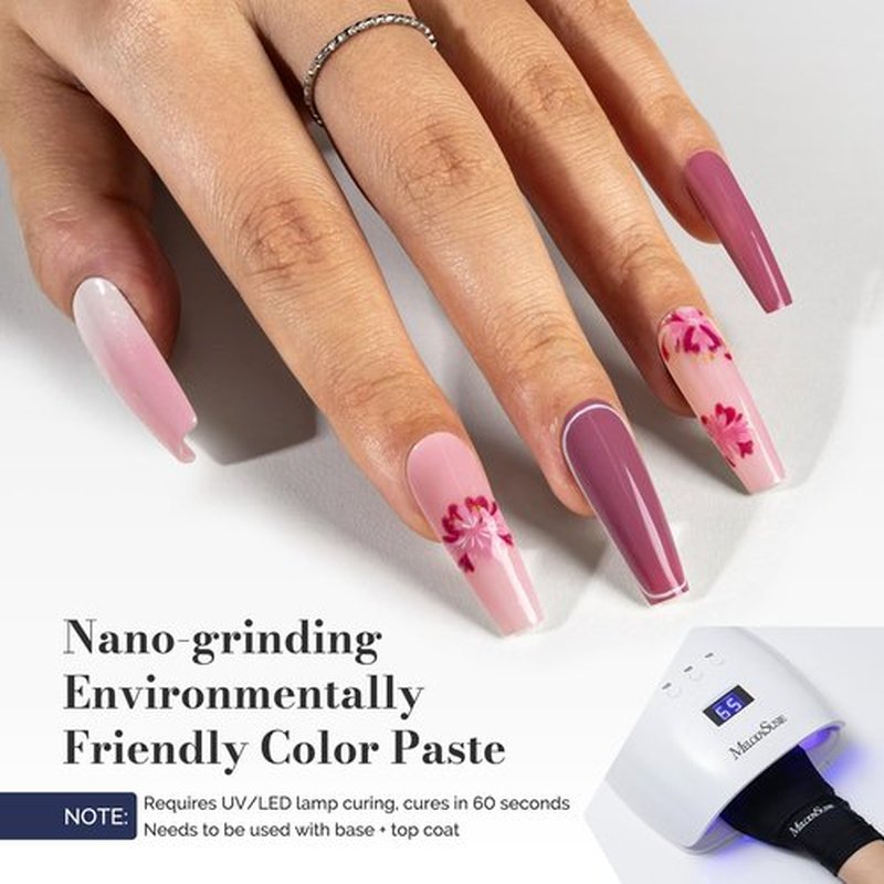 MelodySusie Fleurwee Plant-Based Gel Nail Polish, 2 Pcs Pink Purple & Glitter Pink Gel Polish Hema Free 21 Non-Toxic Long Lasting Nail Polish Nail Art Salon DIY Manicure at Home Gift for Women