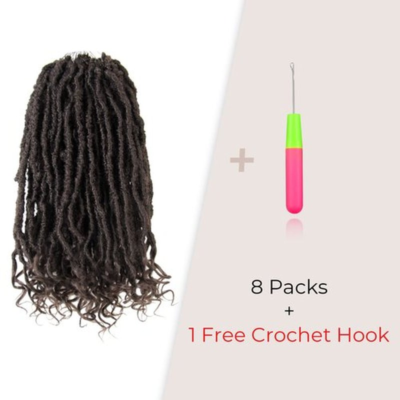 Niseyo Wild Locs 14 Inch Distressed New Faux Locs with Curly Ends 8 Packs Long Soft Pre-looped Goddess Locs Crochet Hair (4#, Brown)