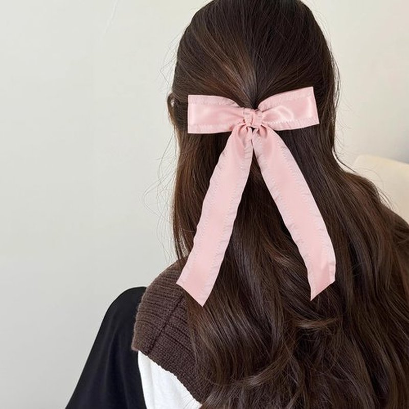 5.5inch Korean Pink Ruffle Ribbon Tassel Hair Bow Clips for Women Girls Big Stylish Bowknot Alligator Barrettes hairpins with Long Tail, Perfect Hair Accessories for Any Occasion