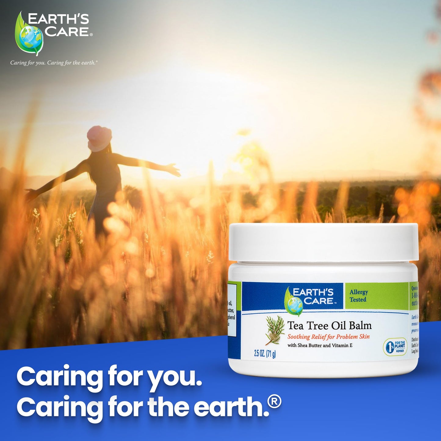 Earth's Care Tea Tree Oil Balm, No Parabens, Colors or Fragrances, Allergy-Tested 2.5 OZ. (3 Pack)