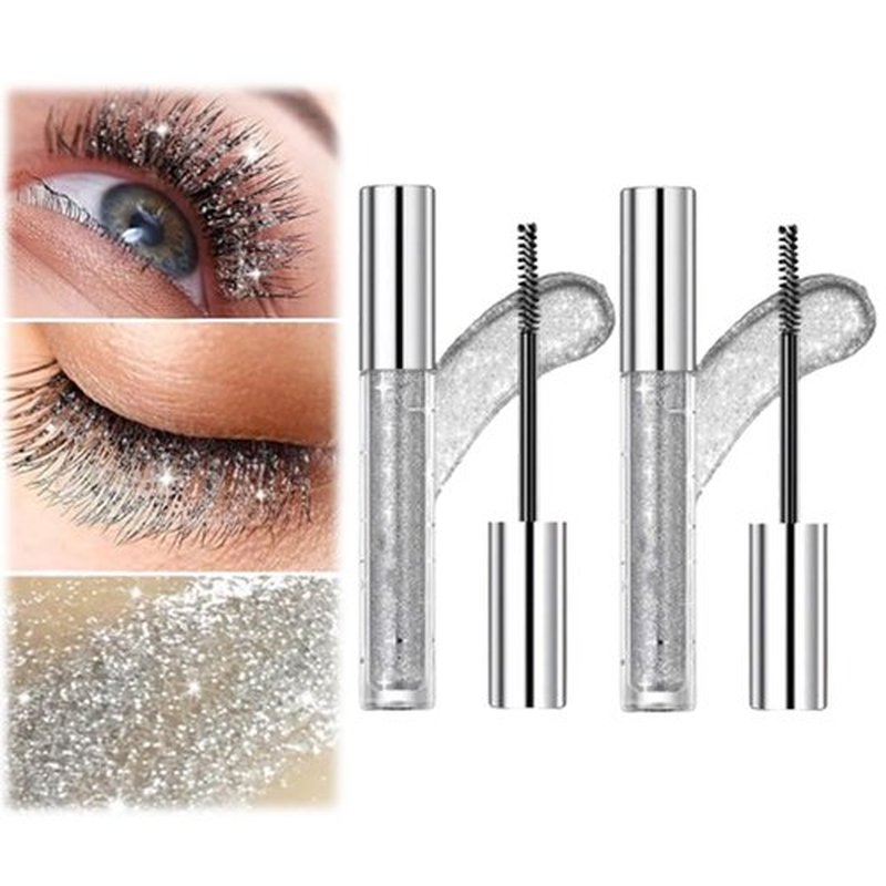 Question Beauty Glitter Mascara, Sparkle Mascara for Eyelashes, Questionbeauty Glitter Mascara, 4D Glitter Lash Mascara for Women Waterproof (Silver 2pcs)
