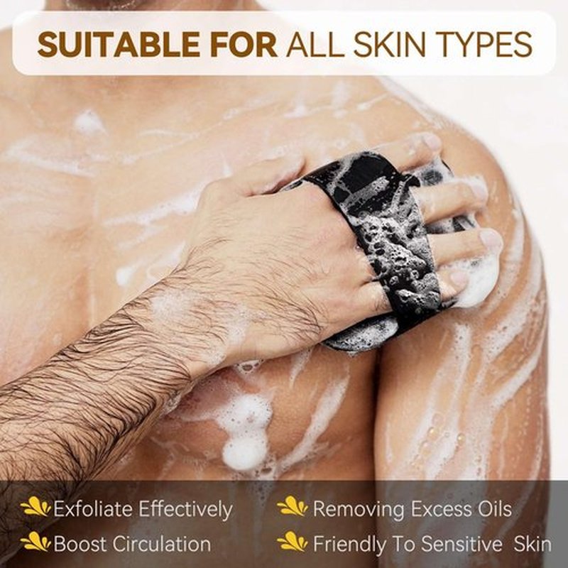 Silicone Body Scrubber for Men, Friendly Shower Body Scrubber for Sensitive Skin, Silicone Loofah Body Scrubber for Showering with Richer Foam Bristles and Anti-Slippery Handle, Black