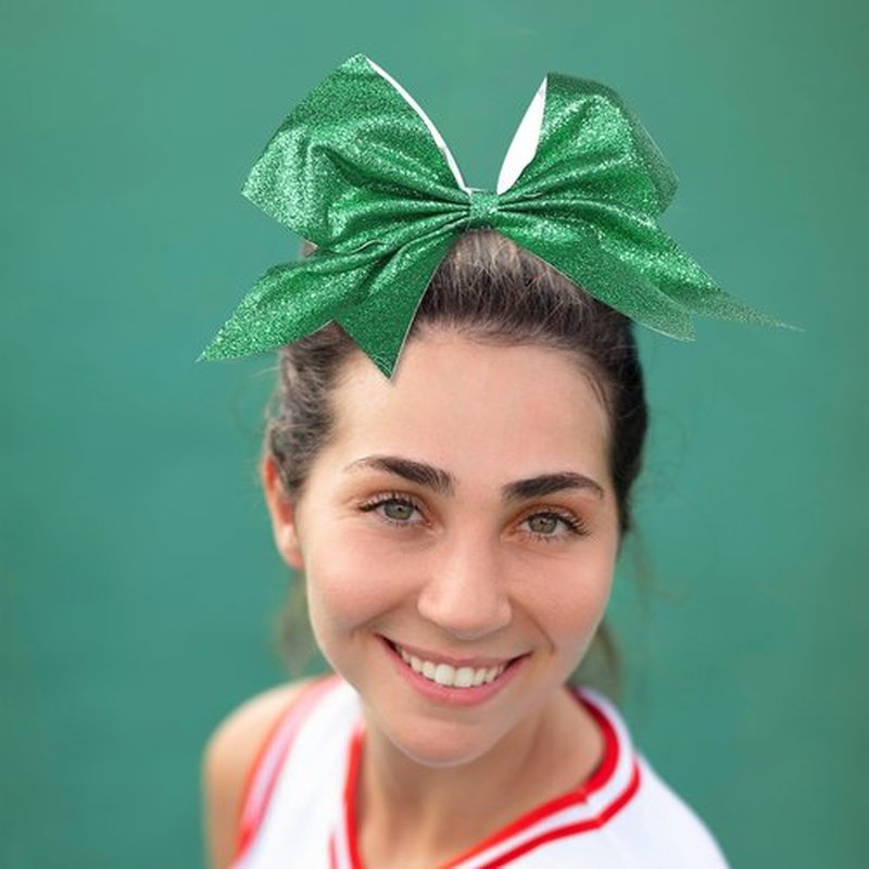 16PCS 8" Large Glitter Cheer Bows for Cheerleaders, CN Sparkly Hair Bows with Elastic Hair Ties Accessories for Teens Girls Women Cheerleading Softball Competition Sports (Green)