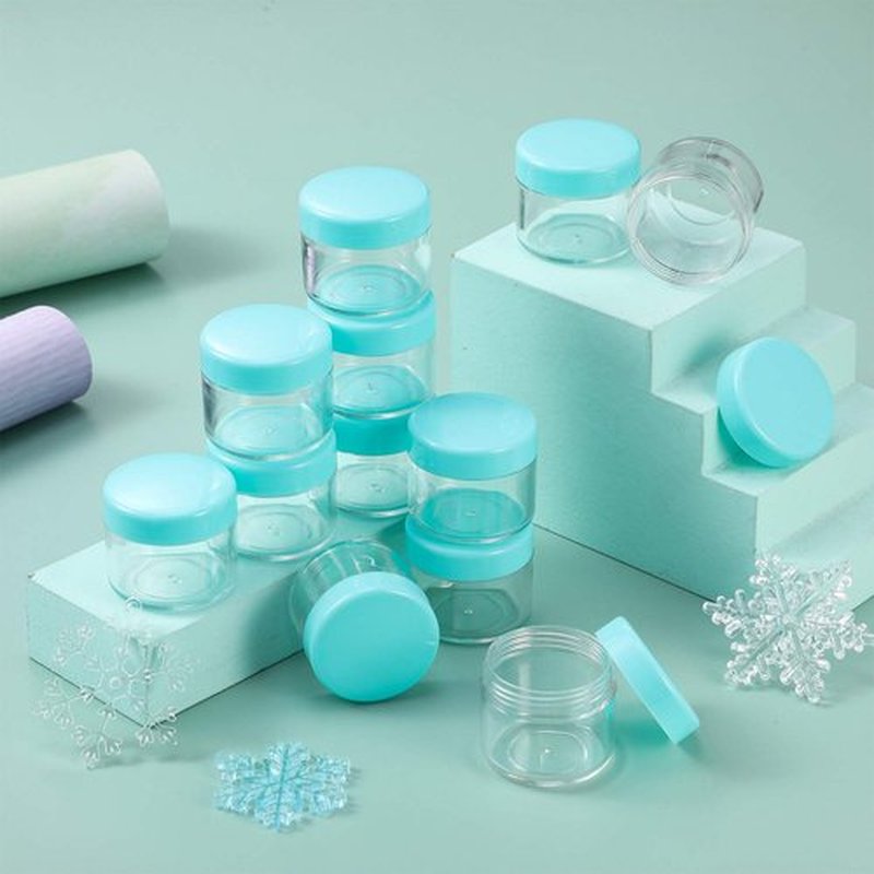 20 Pieces Round Pot Jars Plastic Cosmetic Containers Set with Lid for Liquid Creams Sample, 20 ml/ 0.7 oz (Teal Lid)