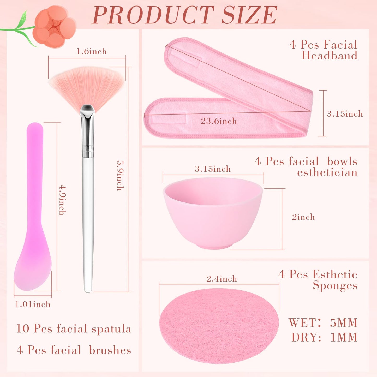 Esthetician Supplies for Facials Set 4 silicone facial bowls esthetician 4 Facial Headbands Esthetician 15 compressed facial sponges 10 facial spatula estheticians 4 Facial Mask Fan Brushes