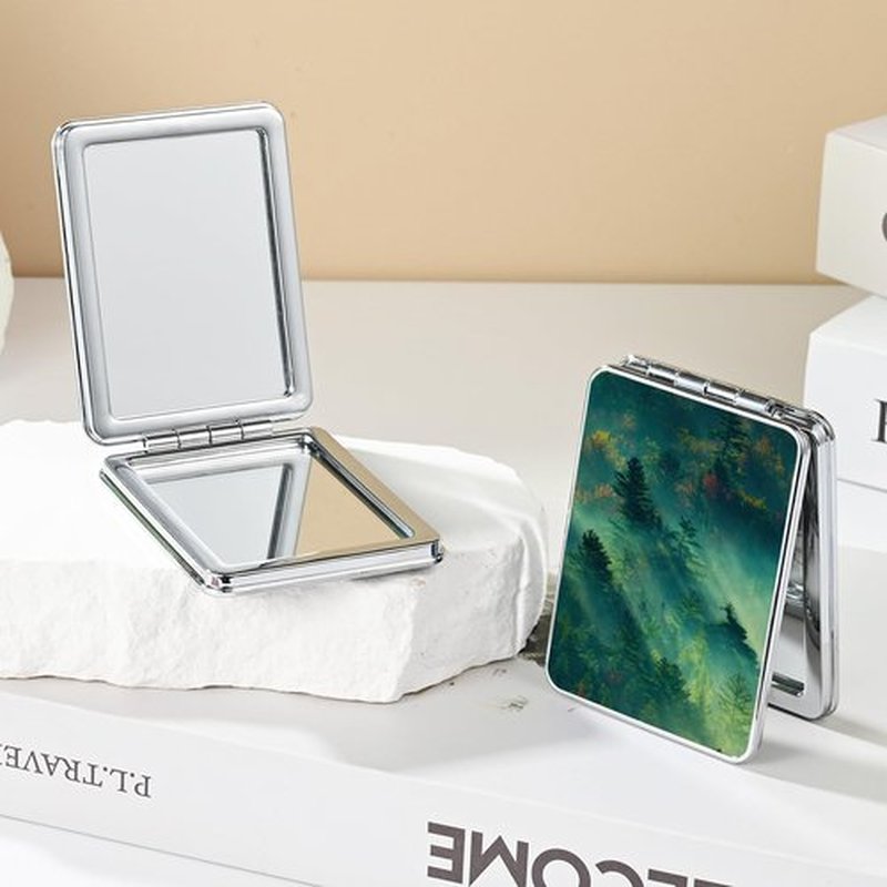 dcdcee Pocket Mirror, Small Travel Mirror with Magnification, Portable Double-Sided Magnifying Cosmetic Mirror for Daily (Forest)