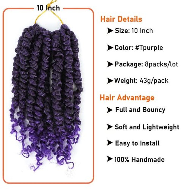 Passion Twist Crochet Hair 10 Inch 8 Packs Pre-Twisted Passion Twist Hair Crochet Hair for Black Women Pre-Looped Crochet Braids Synthetic Crochet Hair Extensions #Tpurple